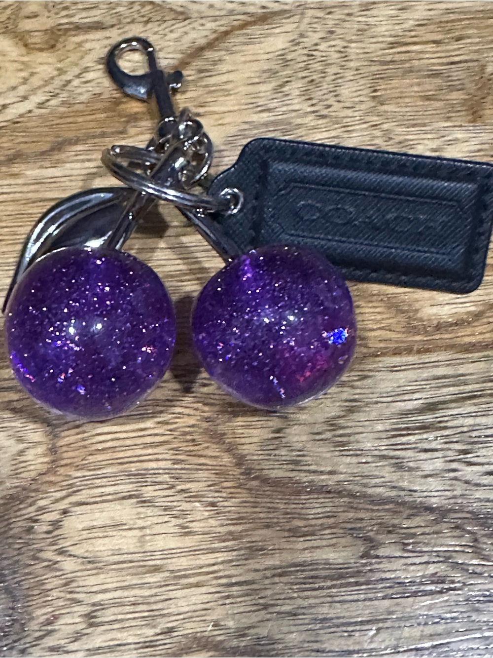 Coach hangtag purple glitter cherries keyring/purse charm - Picture 5 of 5